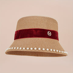 Grass Woven Pearl M Standard Bucket Hat Unisex Sunshade Fisherman Hat
