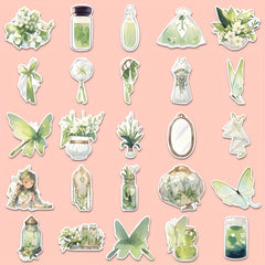 60pcs Green Flower And Elf PVC Cartoon Stickers For Kids Laptop Decoration