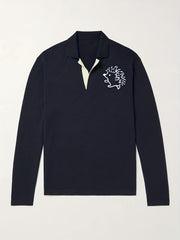 Hedgehog Pattern Knit Polo Shirt Men's Casual V Neck Sweater