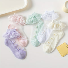 2 Pairs Girls Kids Ice Silk Lace Ruffled Princess Socks