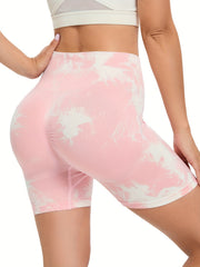 Tie Dye High Waist Yoga Shorts with Wide Waistband - Fitness & Activewear