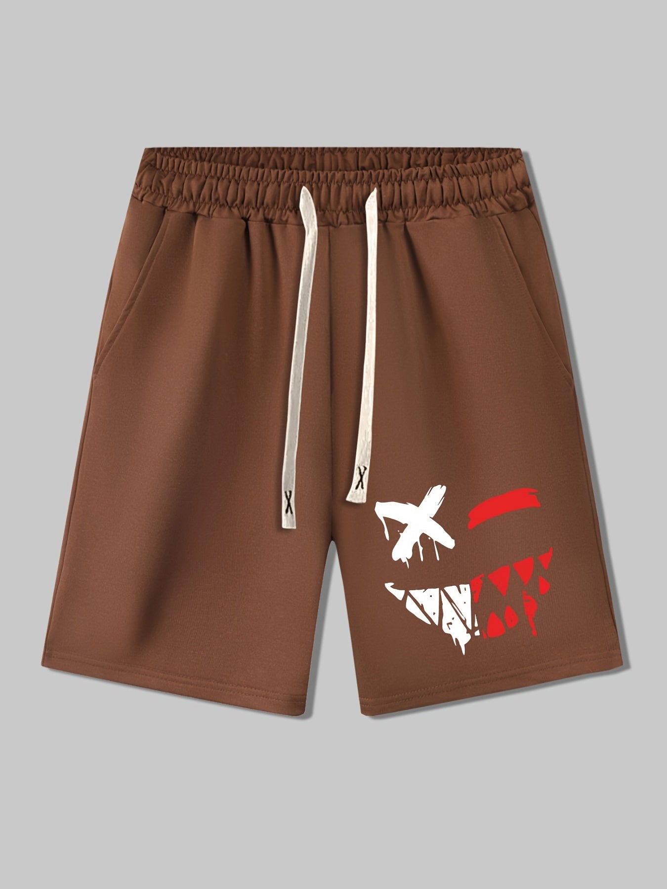 Men's Evil Face Print Drawstring Shorts for Summer