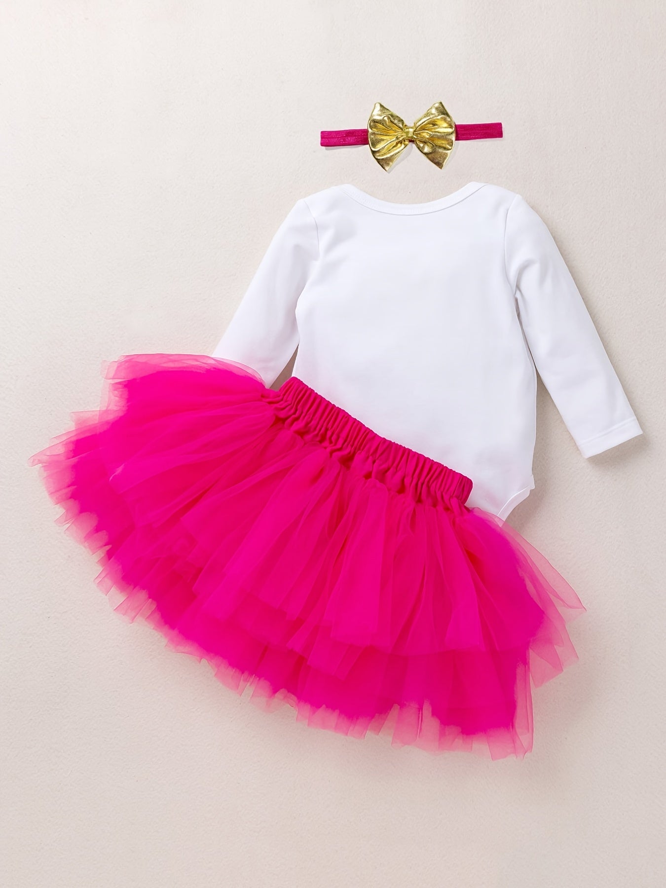 3pc Baby Girls Long Sleeve Onesie Set with Mesh Skirt & Headband