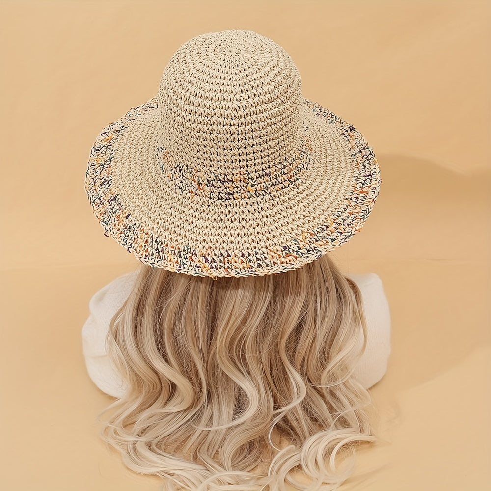 Vintage Wide Brim Straw Hat Classic Crochet Sun Hat