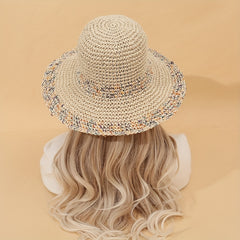 Vintage Wide Brim Straw Hat Classic Crochet Sun Hat