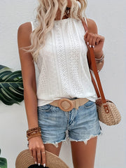 Eyelet Tank Top Sleeveless Casual Top for Women