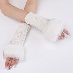 Women's Cable Knit Half Finger Gloves Plush Warmth Winter Arm Warmer