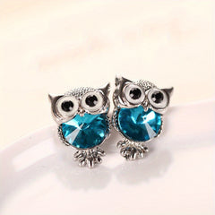 Rhinestone Owl Stud Earrings Decorative Accessories Holiday Gift