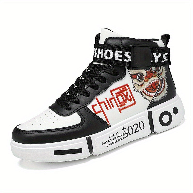 Men's Graphic Print High Top Skate Shoes Wear resistant Non Slip Sneakers