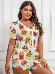 Cartoon Pizza & Burger Print Pajama Romper