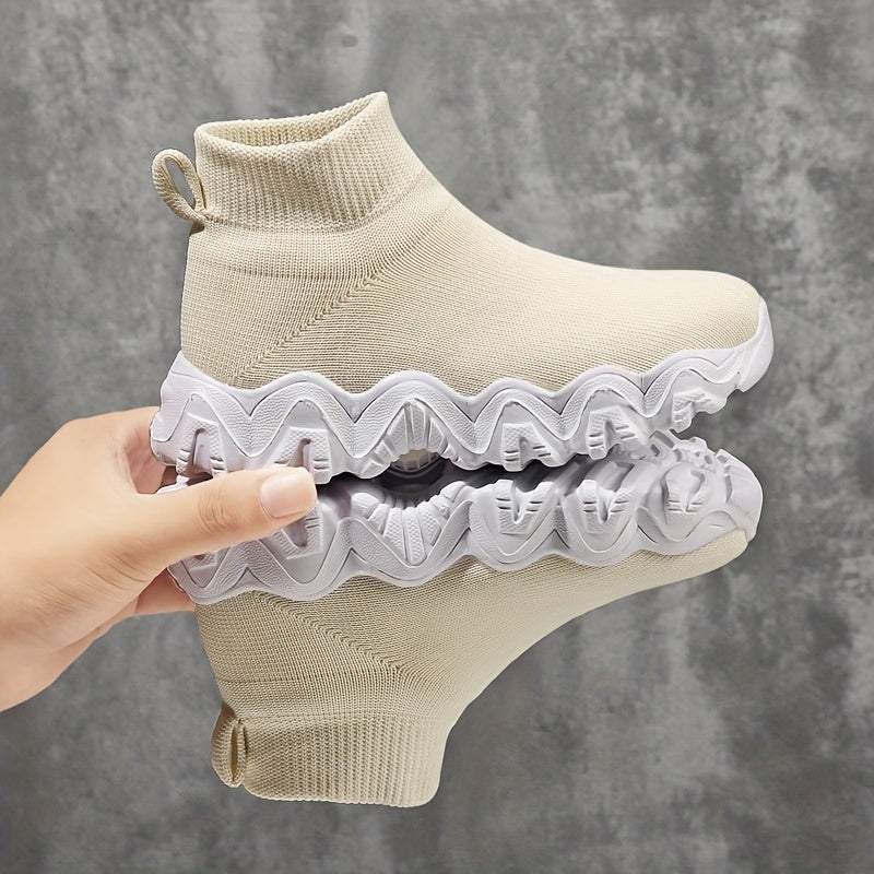 Girls Breathable Woven Sneakers Lightweight Anti Slip High Top Slip On Sneakers