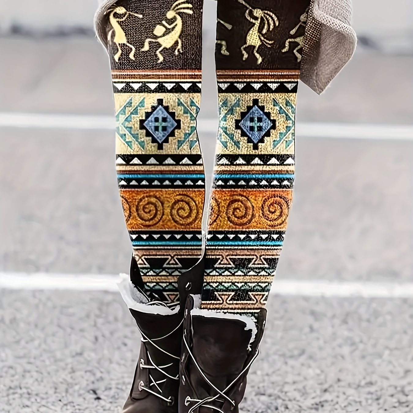 Boho Leggings Women's Plus Tribal Print High Rise