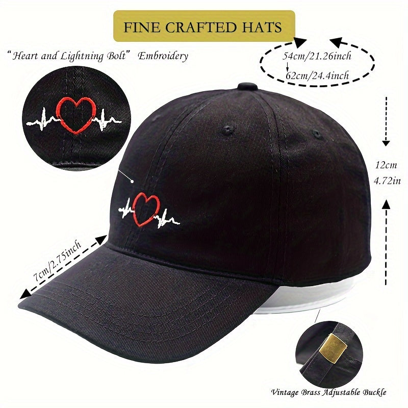 Heart & Lightning Embroidered Cap Soft Cotton Outdoors Hat