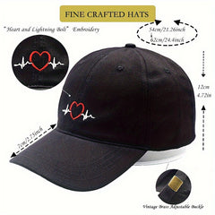 Heart & Lightning Embroidered Cap Soft Cotton Outdoors Hat