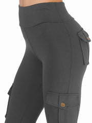 Women Elastic Tight Sports Pants Pocket High Waist Quick-dry Leggings