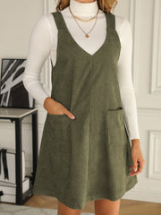 Casual V Neck Sleeveless Pocket Front Dress Women's Clothing