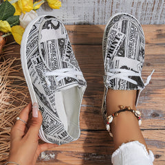 Women's Letter Print Canvas Shoes Casual Lace Up Outdoor Sneakers