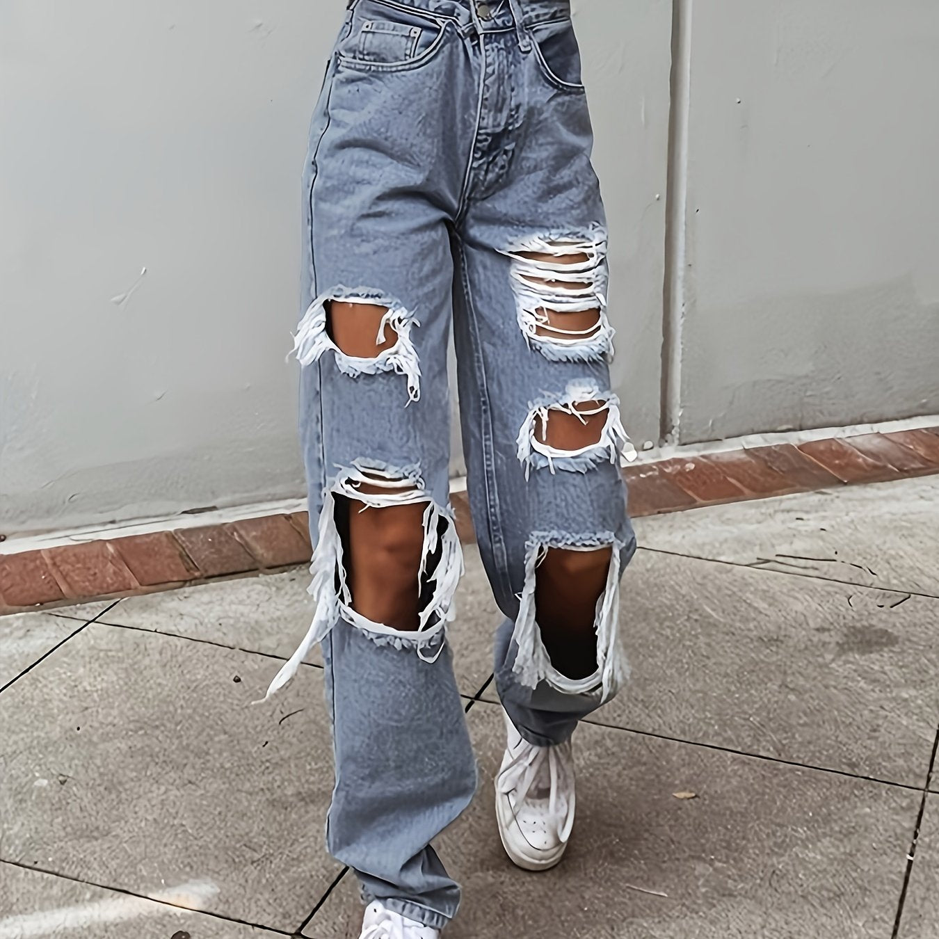 High Waist Distressed Boyfriend Jeans Women