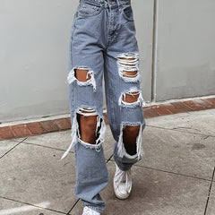 High Waist Distressed Boyfriend Jeans Women