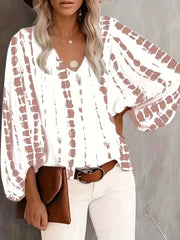 Casual Blouse Women's V Neck Lantern Sleeve Top