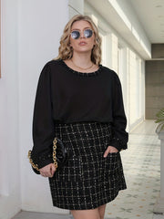 Plus Plaid Print Top & Skirt Set Round Neck 2 Piece Outfit