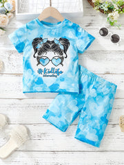 Girls Portrait KIDLIFE Love Short Sleeve T-shirt & Gradient Love Shorts Set