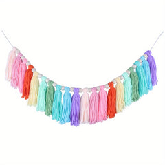 Bohemian Fringe Wreath Wood Bead Wall Hanging Pomm Pomm Ball Decorated