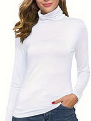 Thin Fleece Warm Long Sleeve Bottoming Top Solid High Stretch Top