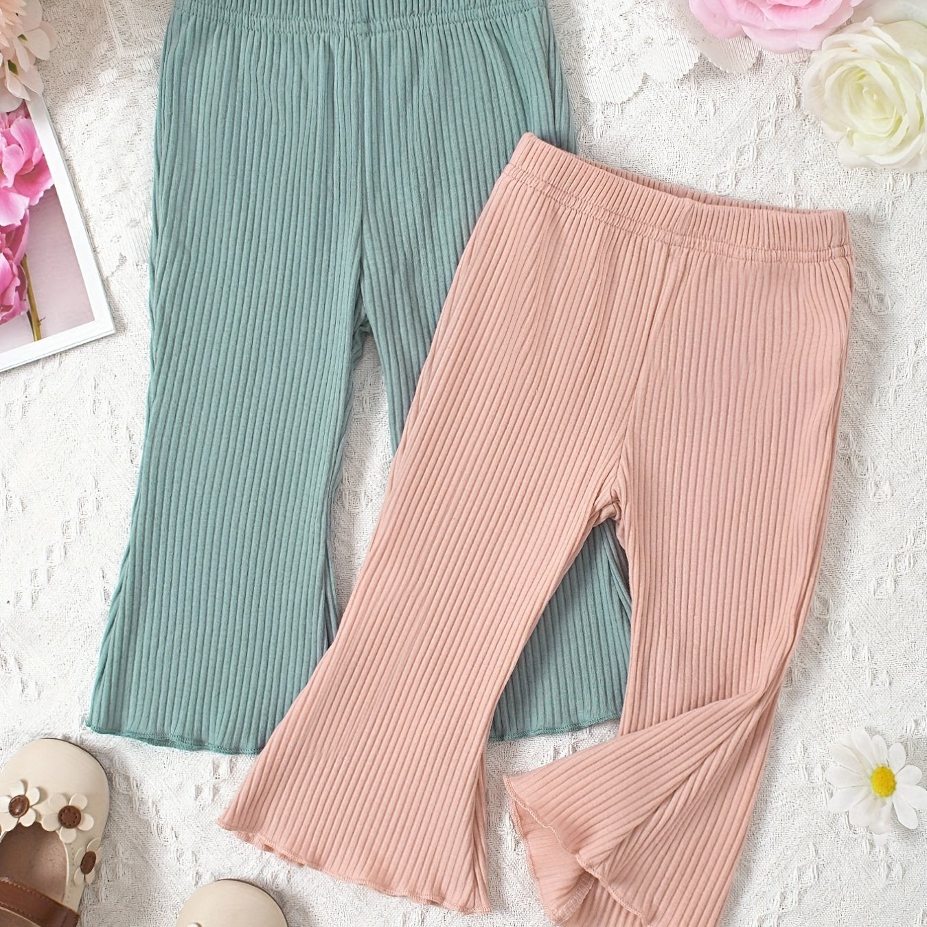 Baby Flared Pants Girls Ruffle Trim Trousers 2pcs Set