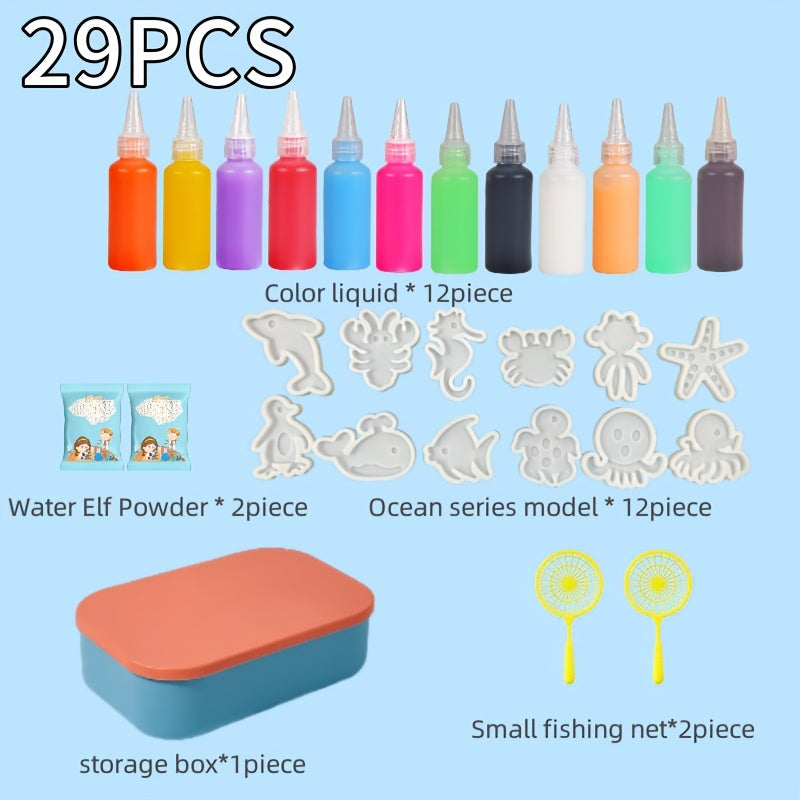 Magical Water Elf Kids Craft Kit - Ocean Series Models, 12 Bottles, 29pcs