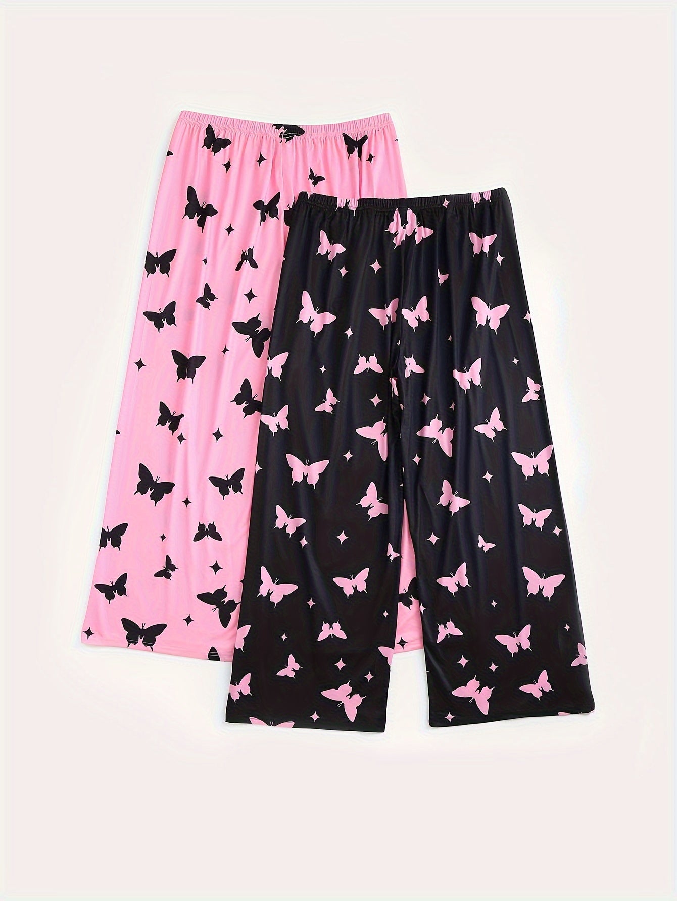 2 Pack Plus Size Y2K Sleep Bottoms Set Women's Plus Butterfly Print