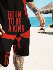 Men's King Print T shirt & Breathable Shorts Set For Outdoor