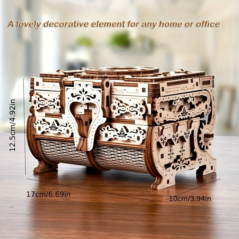 DIY 3D Wooden Puzzle Treasure Box Assembly Kit for Adults