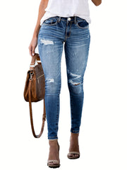 Sexy Ripped Skinny Jeans Button Fly Denim Pants