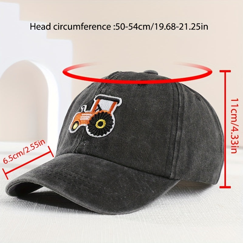Boys Retro Tractor Washed Baseball Cap Adjustable Sun Hat