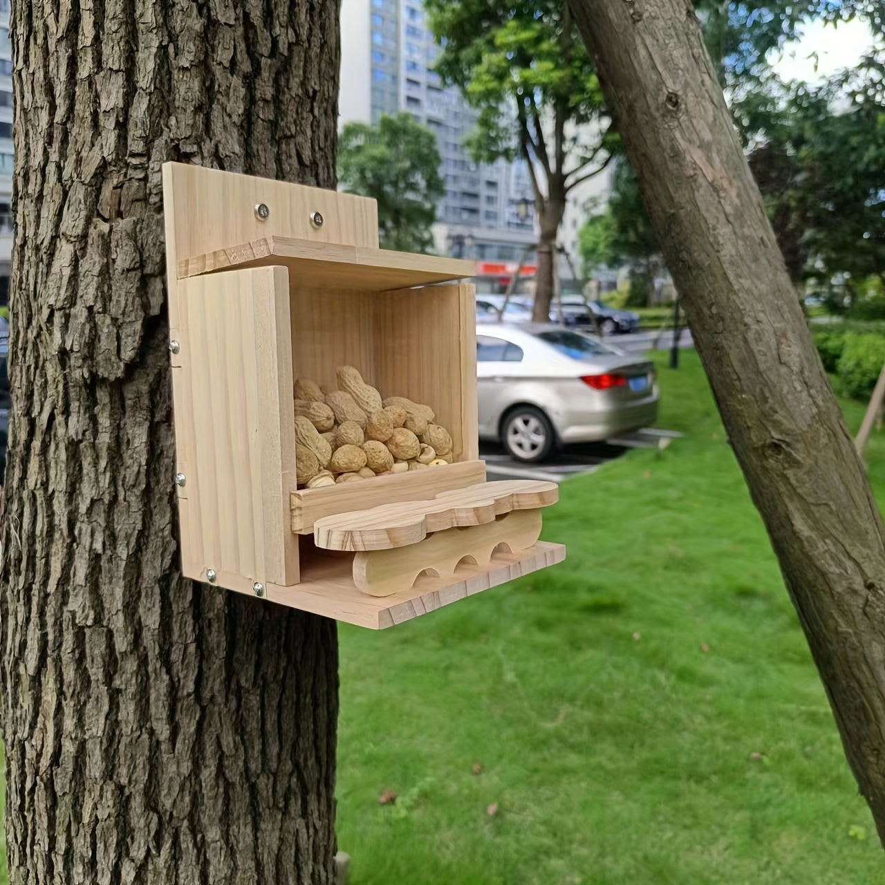 Wooden Squirrel House for Fall Garden Decor