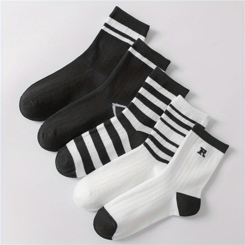5 Pairs Striped Socks Casual Comfy All match Stockings & Hosiery