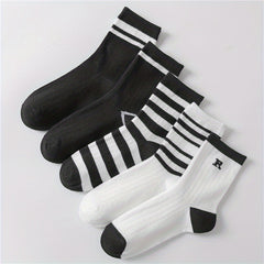 5 Pairs Striped Socks Casual Comfy All match Stockings & Hosiery