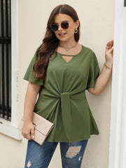 Solid Twist Front V Neck Shirt Top