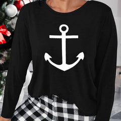 Anchor Print Long Sleeve Lounge Top