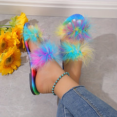 Women's Feather Slide Sandals Open Toe Casual Flat Slides
