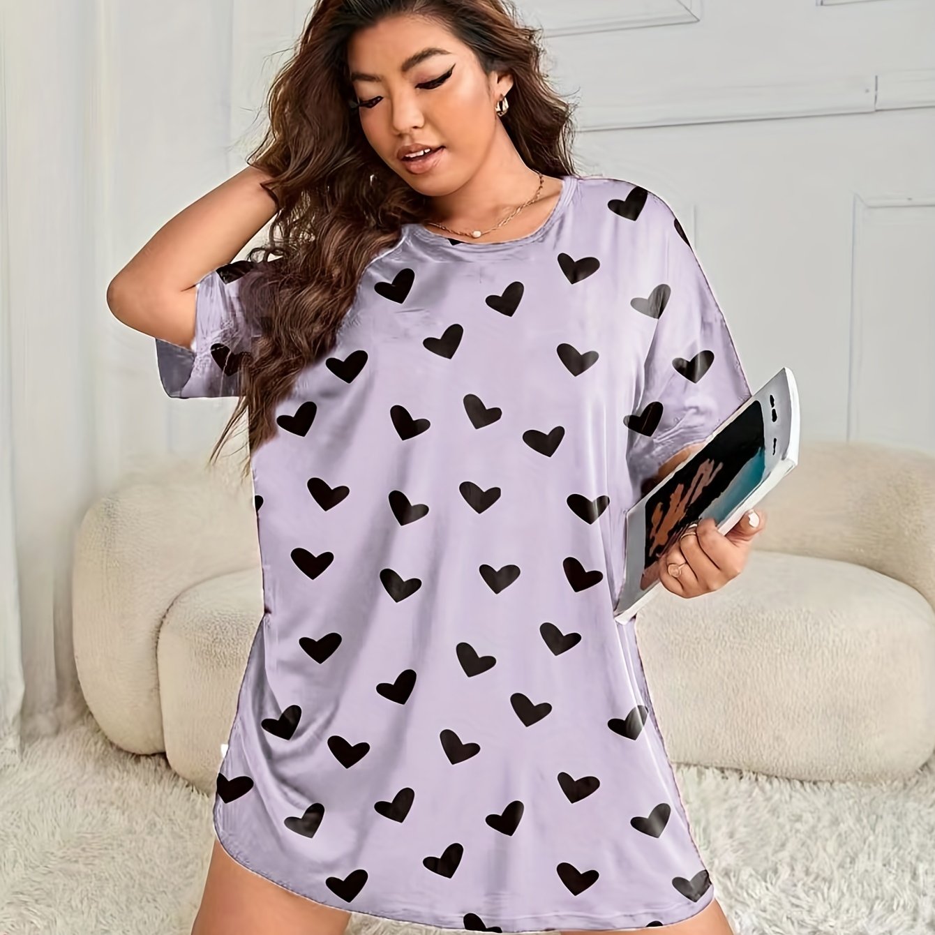 Heart Print Short Sleeve Tee Dress