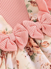 2pcs Baby Girls Floral Onesie & Headband Set Clothes