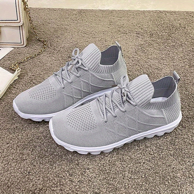 Women's Knitted Sports Shoes Comfy Lace Up Low Top Casual Running Sneakers