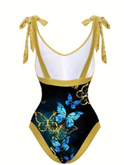 Butterfly Print 2 Piece Swimsuit & Wrap Cover Up Skirt