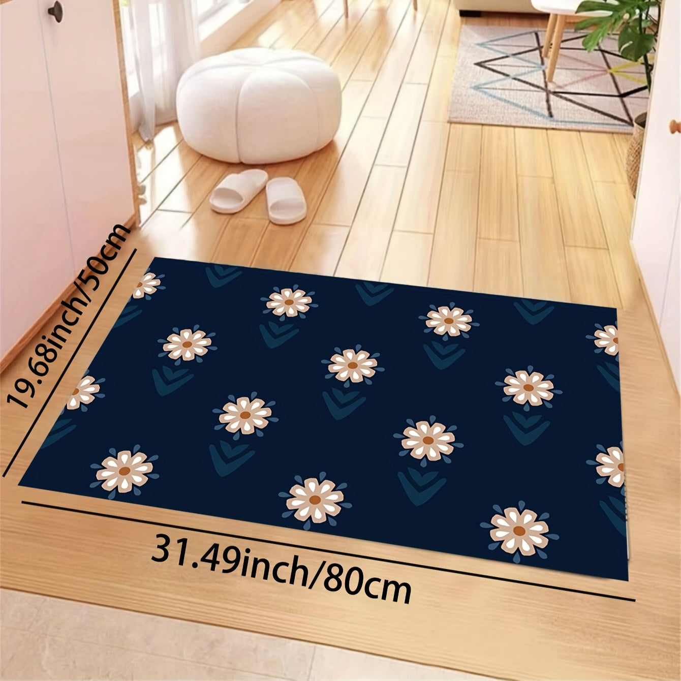Minimalist Flowers Print Rug Decorative Mat Machine Washable