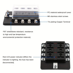 6 8 10 12 Way Fuse Box Holder LED Indicator Car Marine Caravan