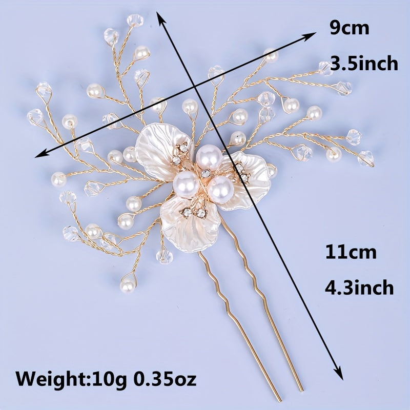 Flower Alloy Hairpin with Faux Pearl Rhinestone Bridal Hair Accessories