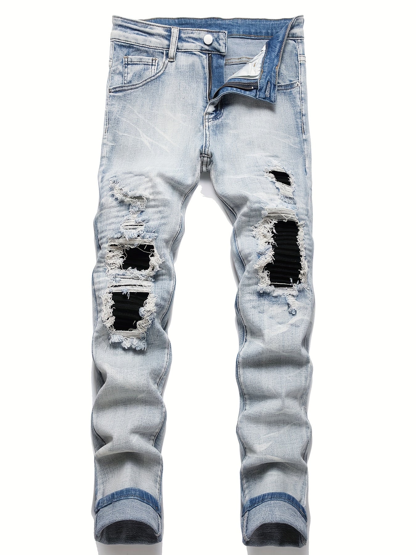 Men's Slim Fit Ripped Cotton Jeans Distressed Denim Pants