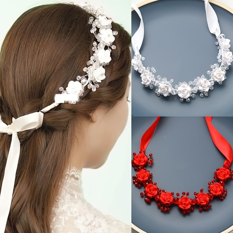 Crystal Flower Headband Tiara For Women Bride Queen Wedding
